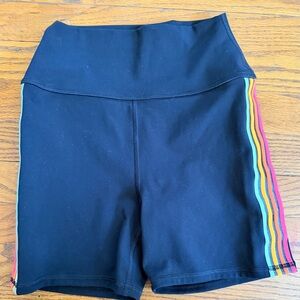 Spiritual Gangster Black Bike Shorts with Rainbow Stripes - WORN ONCE!
